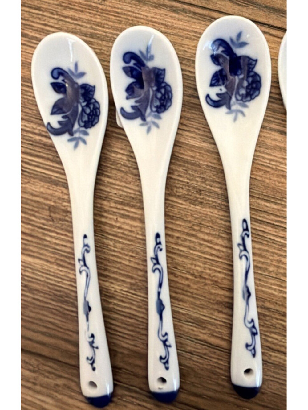 Cracker Barrel Blue White Ceramic Spoons 5" Set of 3 Discontinued Floral - NWT